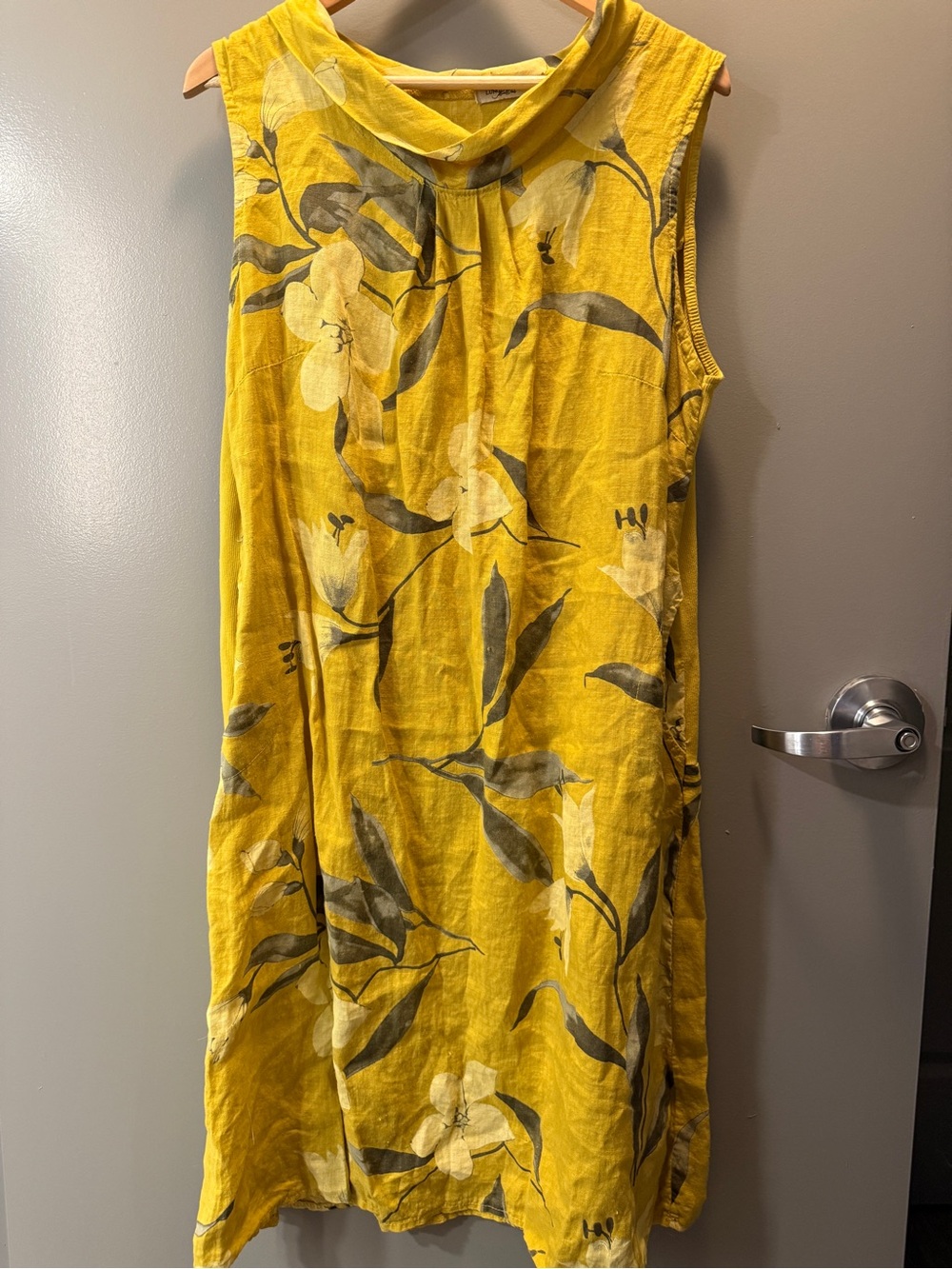 Made in Italy 100 % Linen with Cotton Floral Shift Dress Tunic Plus 2X Yellow